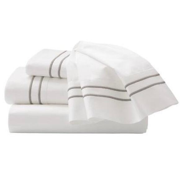 Home Decorators Twins Sheet Set Pillow Case Gray Stripe White Cotton Bedding New - Picture 2 of 7